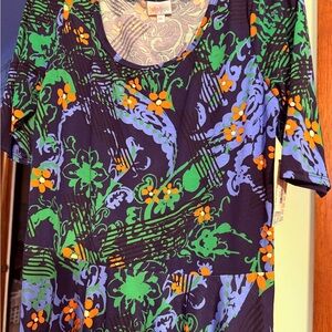 LuLaRoe Navy Scoop Neck dress with Green and Orange Floral Print
